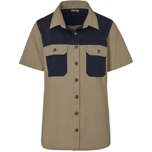 Ladies Short Sleeve Serengeti 2-Tone Bush Shirt Stone Front